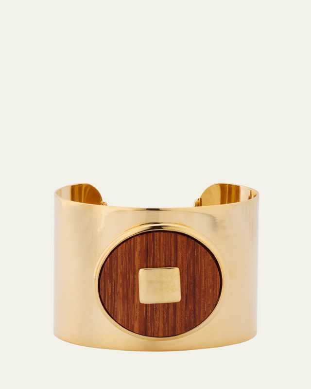 Gold Plated Cuff with Wood Component, 6"L